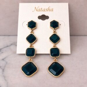 Natasha Teal Statement Drop Earrings Gold Tone